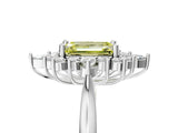 White gold Fancy Yellow Emerald Cut Halo Diamond Cluster Ring with Marquise and Round Stones on a White Gold Band with Prong Setting_5
