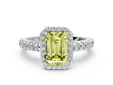 White gold Fancy Yellow Emerald  Cut Halo Diamond Engagement Ring with Pave Band and Four-Prong Setting_28
