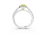 White gold Fancy Yellow Emerald  Cut Halo Diamond Engagement Ring with Pave Band and Four-Prong Setting_31