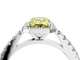 White gold Fancy Yellow Emerald  Cut Halo Diamond Engagement Ring with Pave Band and Four-Prong Setting_32