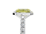 White gold Fancy Yellow Emerald  Cut Halo Diamond Engagement Ring with Pave Band and Four-Prong Setting_33