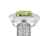 White gold Fancy Yellow Emerald Cut Halo Diamond Engagement Ring with Pave Split Shank and Four-Prong Setting_5
