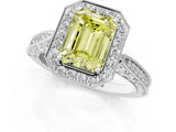 White gold Fancy Yellow Emerald Cut Halo Diamond Engagement Ring with Split Shank Band and Four-Prong Setting_1
