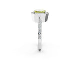 White gold Fancy Yellow Emerald Cut Halo Diamond Engagement Ring with Split Shank Band and Four-Prong Setting_2
