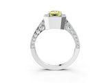 White gold Fancy Yellow Emerald Cut Halo Diamond Engagement Ring with Split Shank Band and Four-Prong Setting_3