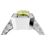White gold Fancy Yellow Emerald Cut Halo Diamond Engagement Ring with Split Shank Band and Four-Prong Setting_4