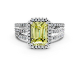 White gold Fancy Yellow Emerald  Cut Halo Diamond Engagement Ring with Split Shank and Four-Prong Setting_20