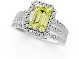 White gold Fancy Yellow Emerald  Cut Halo Diamond Engagement Ring with Split Shank and Four-Prong Setting_21