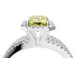 White gold Fancy Yellow Emerald  Cut Halo Diamond Engagement Ring with Split Shank and Four-Prong Setting_24