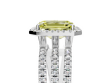 White gold Fancy Yellow Emerald  Cut Halo Diamond Engagement Ring with Split Shank and Four-Prong Setting_25