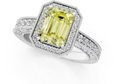 White gold Fancy Yellow Emerald  Cut Halo Diamond Pave Band Ring with Four-Prong Setting_75