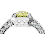 White gold Fancy Yellow Emerald  Cut Halo Diamond Pave Band Ring with Four-Prong Setting_78