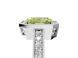 White gold Fancy Yellow Emerald  Cut Halo Diamond Pave Band Ring with Four-Prong Setting_79