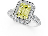 White gold Fancy Yellow Emerald  Cut Halo Diamond Pave Band with Four-Prong Setting_36