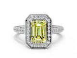 White gold Fancy Yellow Emerald  Cut Halo Diamond Pave Band with Four-Prong Setting_37