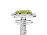 White gold Fancy Yellow Emerald  Cut Halo Diamond Pave Band with Four-Prong Setting_40