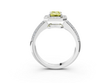 White gold Fancy Yellow Emerald  Cut Halo Diamond Pave Band with Four-Prong Setting_40
