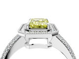 White gold Fancy Yellow Emerald  Cut Halo Diamond Pave Band with Four-Prong Setting_41