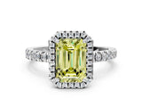 White gold Fancy Yellow Emerald Cut Halo Diamond Pave Band with Prong Setting_12