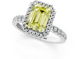 White gold Fancy Yellow Emerald Cut Halo Diamond Pave Band with Prong Setting_13