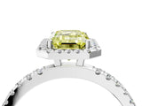 White gold Fancy Yellow Emerald Cut Halo Diamond Pave Band with Prong Setting_16