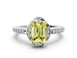 White gold Fancy Yellow Emerald  Cut Halo Diamond Ring with Channel Set Band and Four-Prong Setting_32