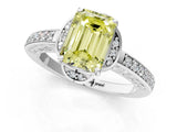 White gold Fancy Yellow Emerald  Cut Halo Diamond Ring with Channel Set Band and Four-Prong Setting_33