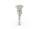 White gold Fancy Yellow Emerald Cut Halo Diamond Ring with Milgrain and Bezel Accents on a Split Shank Band_2