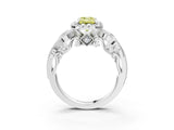 White gold Fancy Yellow Emerald Cut Halo Diamond Ring with Milgrain and Bezel Accents on a Split Shank Band_3