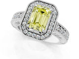 White gold Fancy Yellow Emerald  Cut Halo Diamond Ring with Pavé Band and Four-Prong Setting_70