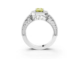 White gold Fancy Yellow Emerald  Cut Halo Diamond Ring with Pavé Band and Four-Prong Setting_72
