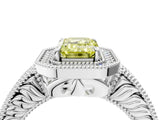 White gold Fancy Yellow Emerald  Cut Halo Diamond Ring with Pavé Band and Four-Prong Setting_73