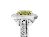 White gold Fancy Yellow Emerald  Cut Halo Diamond Ring with Pavé Band and Four-Prong Setting_74