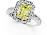 White gold Fancy Yellow Emerald  Cut Halo Diamond Ring with Pavé Band and Milgrain Prong Setting_33