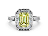White gold Fancy Yellow Emerald  Cut Halo Diamond Ring with Pavé Band and Milgrain Prong Setting_37