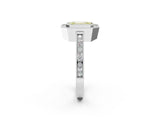 White gold Fancy Yellow Emerald  Cut Halo Diamond Ring with Pavé Band and Milgrain Prong Setting_39