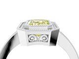White gold Fancy Yellow Emerald  Cut Halo Diamond Ring with Pavé Band and Milgrain Prong Setting_41