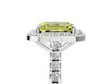 White gold Fancy Yellow Emerald Cut Halo Diamond Ring with Pavé Band and Three-Prong Setting_29