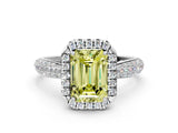 White gold Fancy Yellow Emerald Cut Halo Diamond Ring with Pavé Band_36