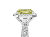 White gold Fancy Yellow Emerald Cut Halo Diamond Ring with Pavé Band_41