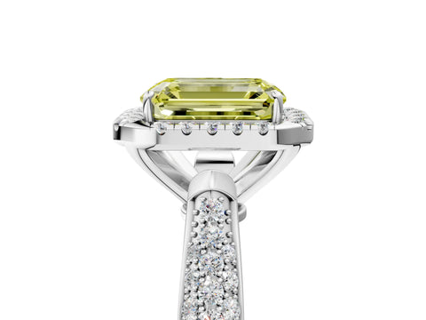 White gold Fancy Yellow Emerald Cut Halo Diamond Ring with Pavé Band_41
