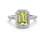 White gold Fancy Yellow Emerald  Cut Halo Diamond Ring with Pave Band and Four-Prong Setting_24