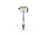 White gold Fancy Yellow Emerald  Cut Halo Diamond Ring with Pave Band and Four-Prong Setting_26