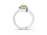 White gold Fancy Yellow Emerald  Cut Halo Diamond Ring with Pave Band and Four-Prong Setting_27