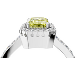 White gold Fancy Yellow Emerald  Cut Halo Diamond Ring with Pave Band and Four-Prong Setting_28