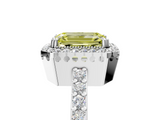 White gold Fancy Yellow Emerald  Cut Halo Diamond Ring with Pave Band and Four-Prong Setting_29