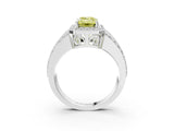 White gold Fancy Yellow Emerald Cut Halo Diamond Ring with Round  Split Shank and Prong Setting_152