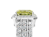 White gold Fancy Yellow Emerald Cut Halo Diamond Ring with Round  Split Shank and Prong Setting_153