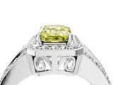 White gold Fancy Yellow Emerald Cut Halo Diamond Ring with Round  Split Shank and Prong Setting_153