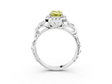 White gold Fancy Yellow Emerald  Cut Halo Diamond Ring with Scrollwork Band and Four-Prong Setting_49